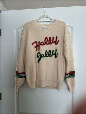 🎄💚❤️Annie Wear Cream Crewneck Sweater with Red and Green Script